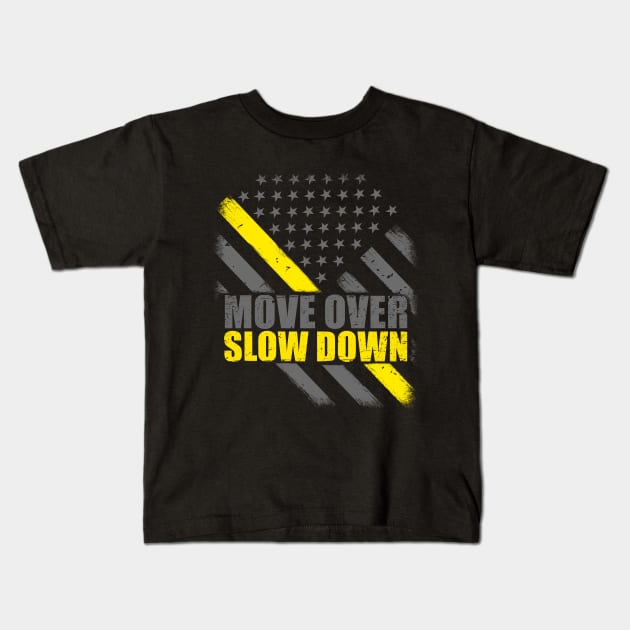 Move Over Slow Down Thin Yellow Line Flag Kids T-Shirt by bluelinemotivation